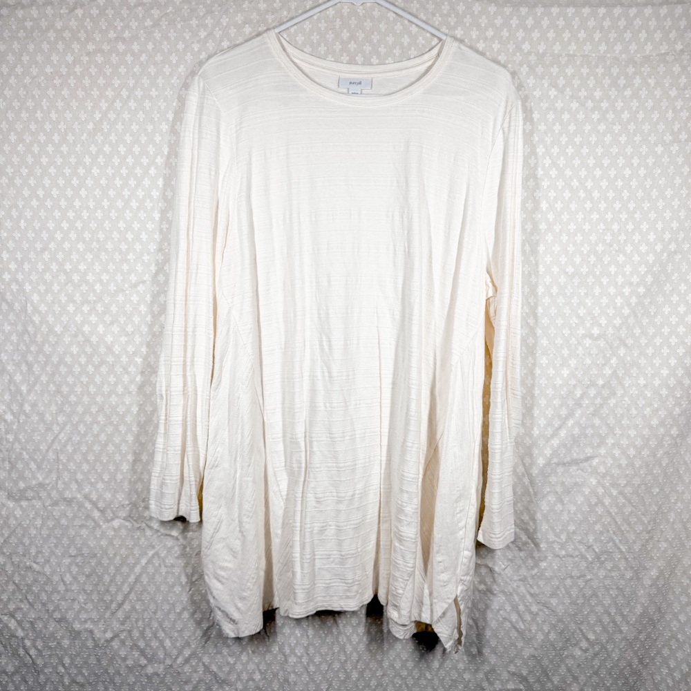 J. Jill Cream Cotton Textured Stripe Long Sleeve Top